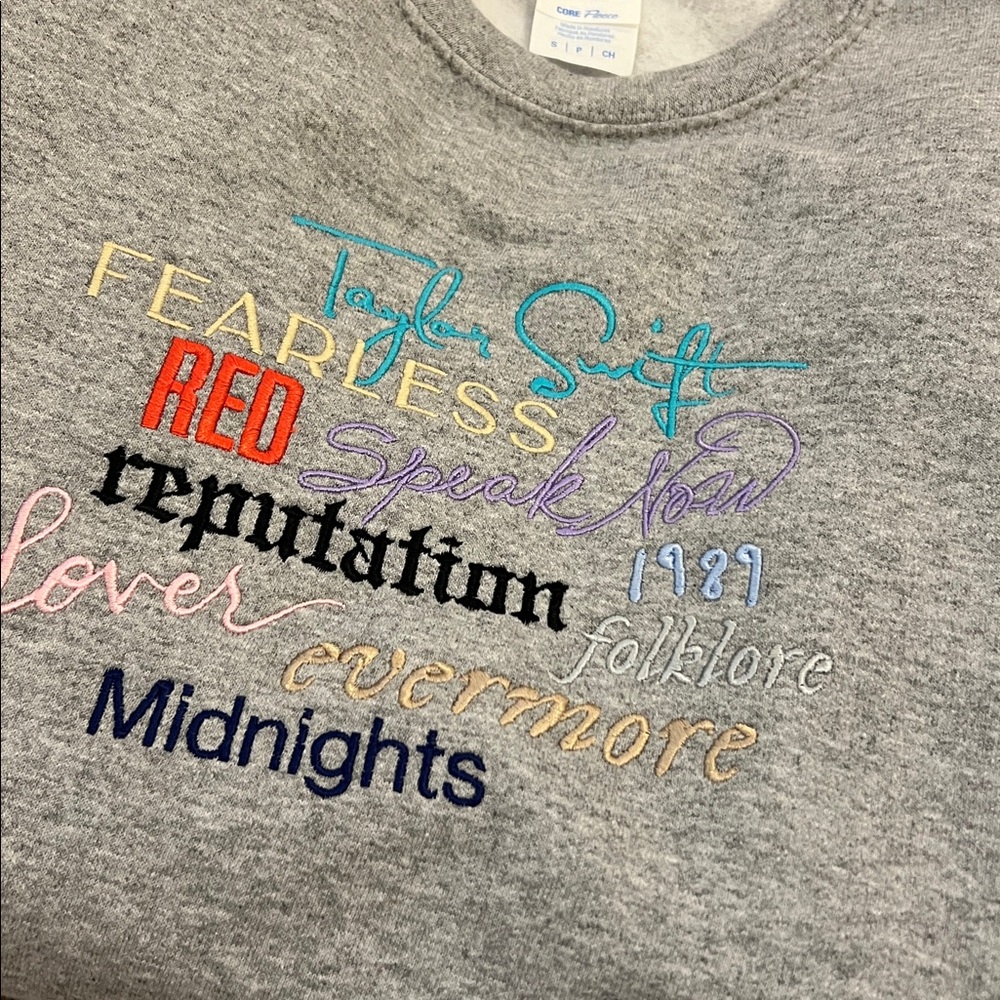 Taylor Swift Albums Embroidered Gray Sweatshirt Small Swiftie Apparel Cozy Top - Picture 13 of 16